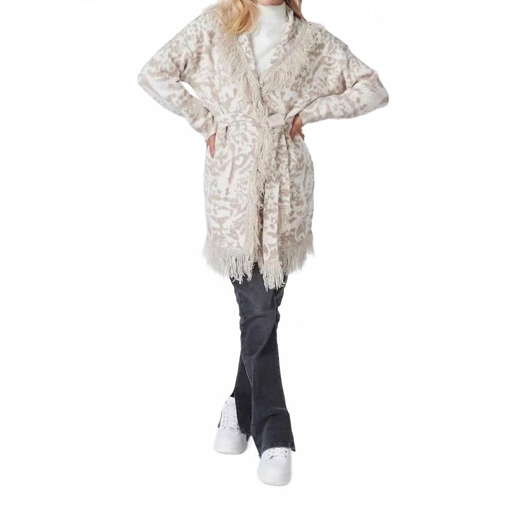 NEW ESQUALO brandy animal print jacquard cardigan in bisquit